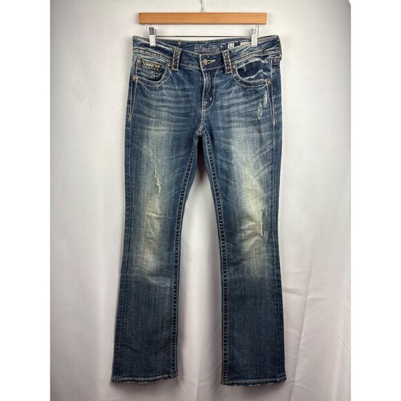 Women’s Vintage Miss Me Size 31 Low-Rise Distressed Jeans with Bedazzled Back Po - Picture 1 of 7